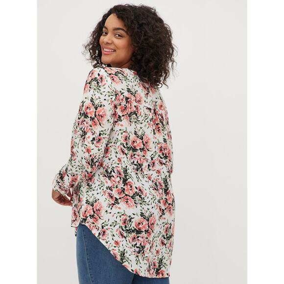 Torrid Top Hi Low Blouse Long Sleeve Blouse Womens 4X White Floral Top Georgette - Picture 7 of 10